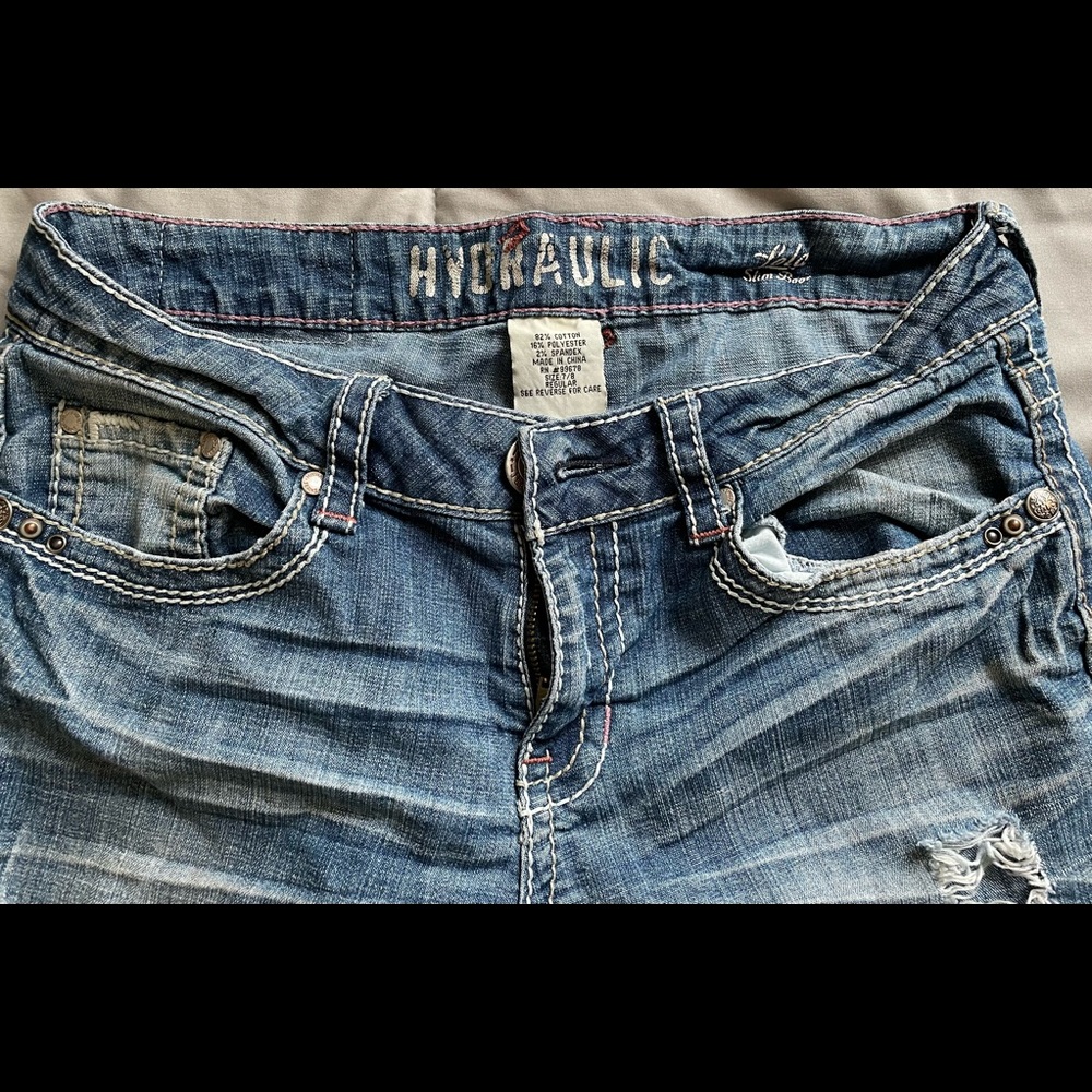 Hydraulic Lola Slim Boot cut jeans, distressed/destroyed, size 7/8